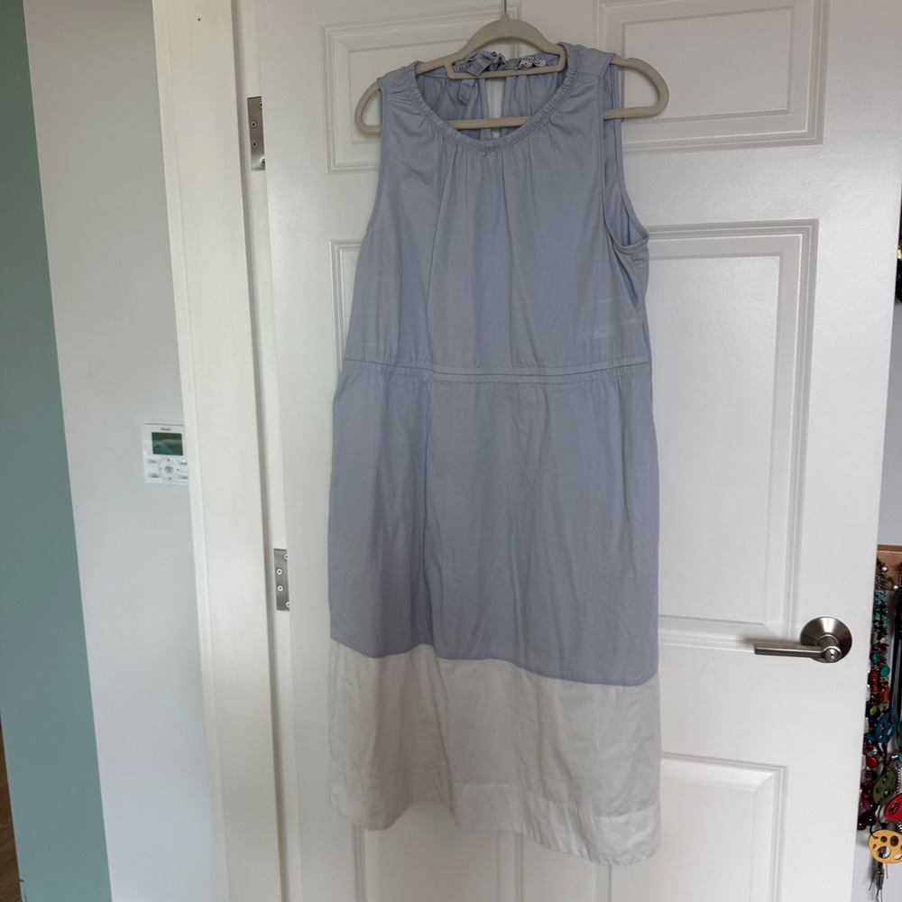 Free Assembly Dress Women L Blue Colorblock Midi Sleeveless Tie Back Cotton Mix